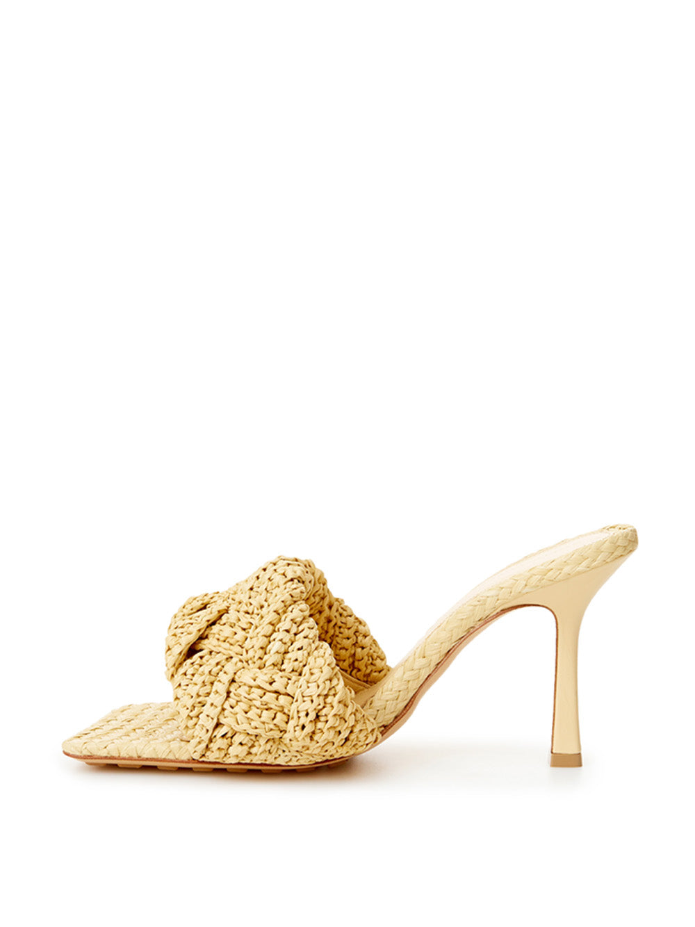 Bottega Veneta Elegant Beige Raffia Heeled Sandal Mules