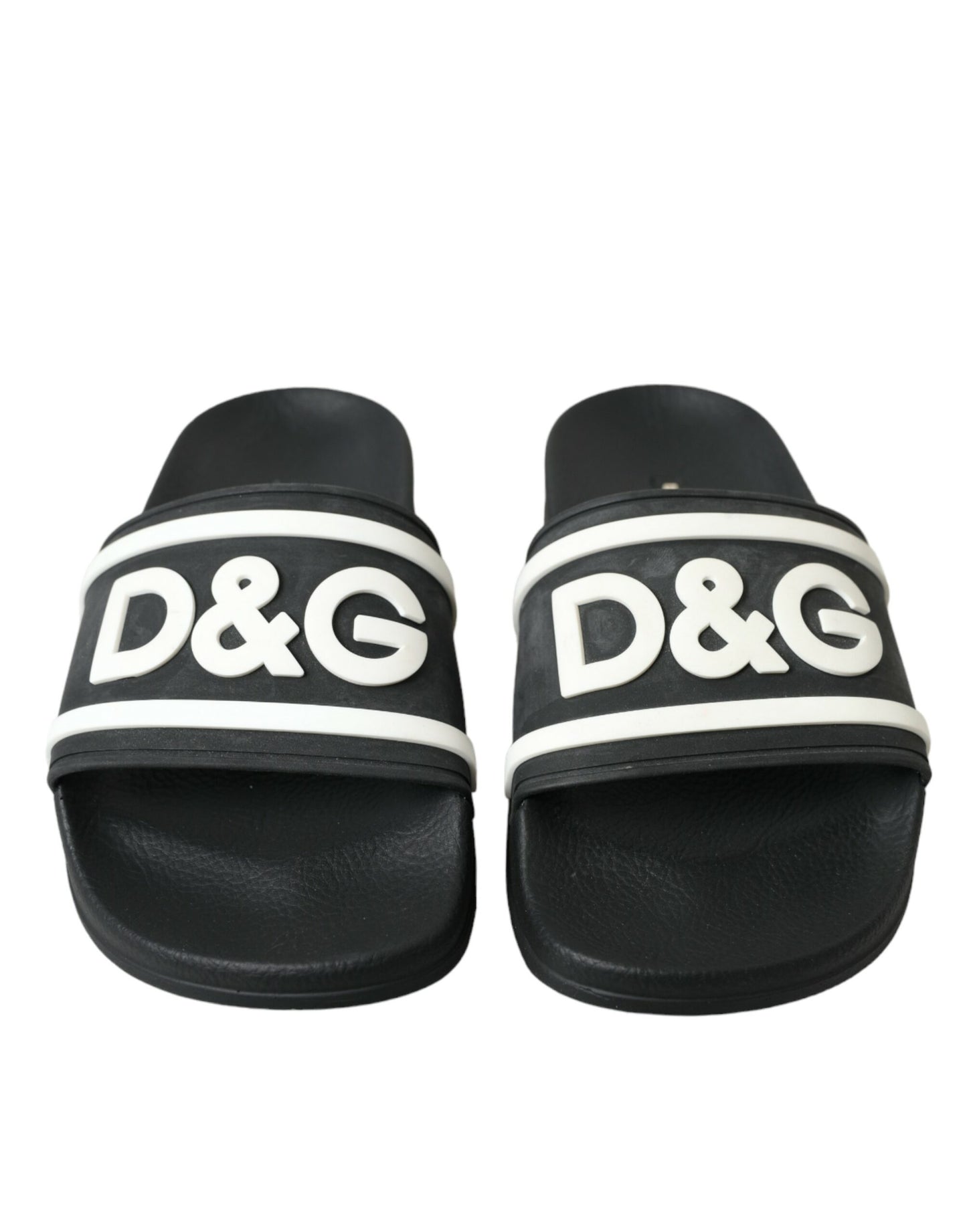 Dolce & Gabbana Chic Logo-Embossed Black Slides for Elegant Comfort