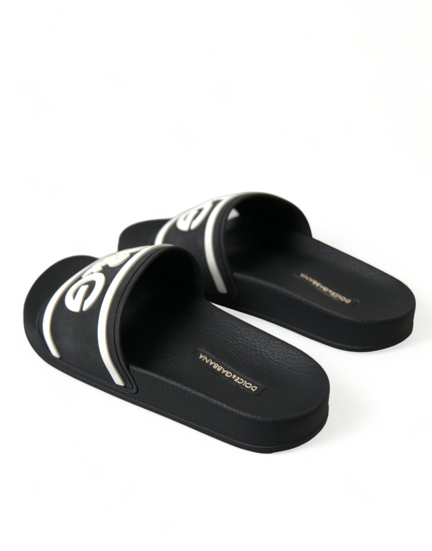 Dolce & Gabbana Chic Logo-Embossed Black Slides for Elegant Comfort