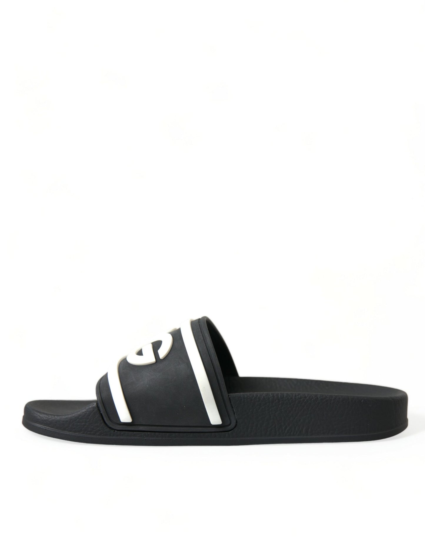 Dolce & Gabbana Chic Logo-Embossed Black Slides for Elegant Comfort