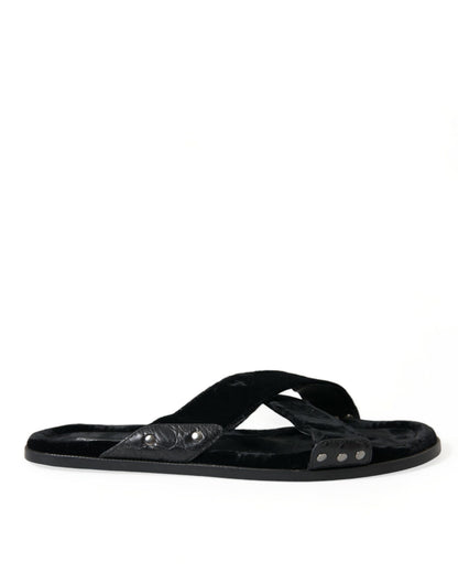 Dolce & Gabbana Elegant Black Cross Strap Slide Sandals