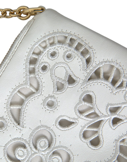 Dolce & Gabbana Embroidered Floral Leather Clutch with Chain Strap