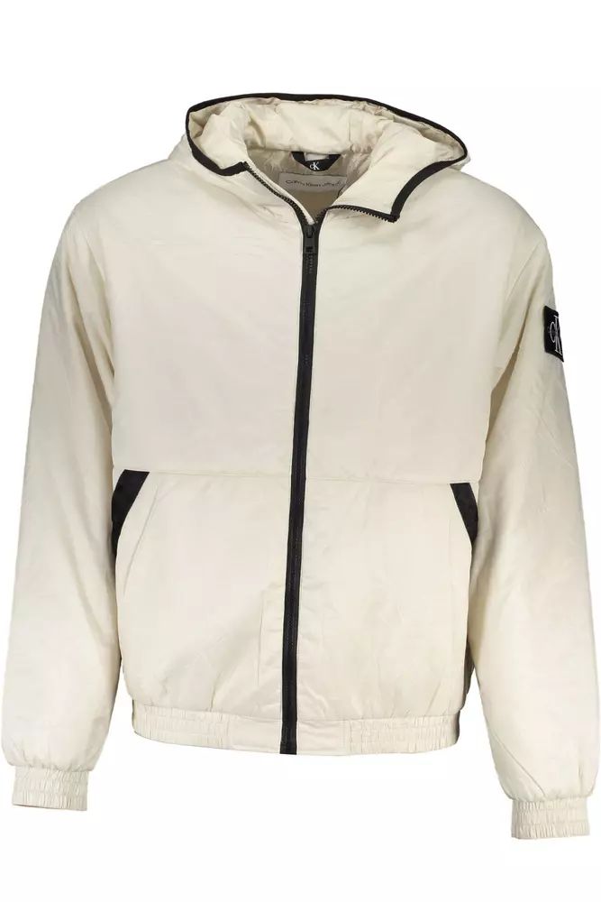 Calvin Klein Chic Beige Hooded Jacket with Contrasting Details