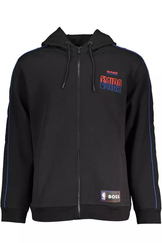 Hugo Boss Elegant Black Zippered Hoodie with Contrasting Accents