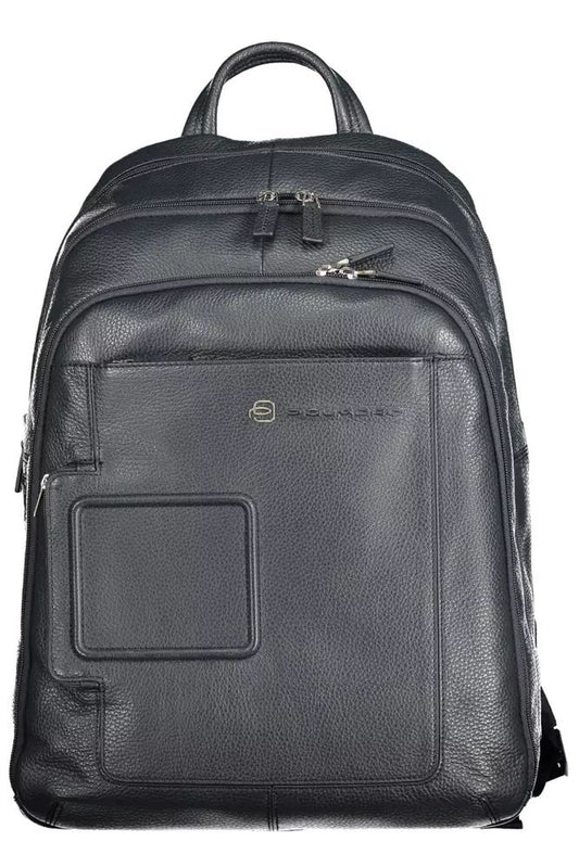 Piquadro Sleek Blue Leather Backpack with Laptop Compartment