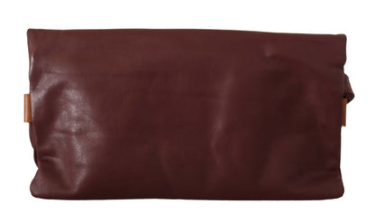 Elegant Brown Leather Clutch with Silver Detailing