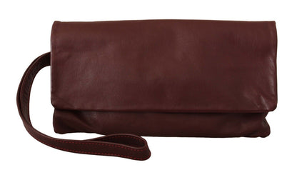 Elegant Brown Leather Clutch with Silver Detailing