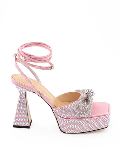 MACH & MACH Enchanting Pink Crystal Bow Sandals