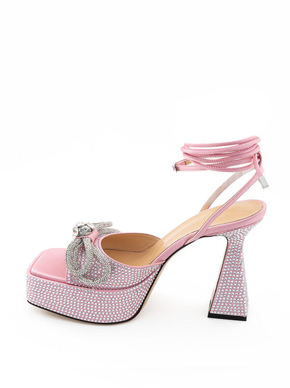 MACH & MACH Enchanting Pink Crystal Bow Sandals