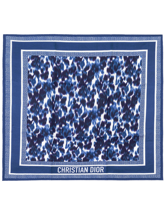 Dior Elegant Animalier Theme Silk Scarf in Blue