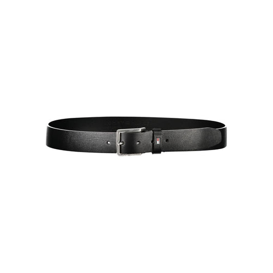 Tommy Hilfiger Elegant Black Leather Belt with Metal Buckle