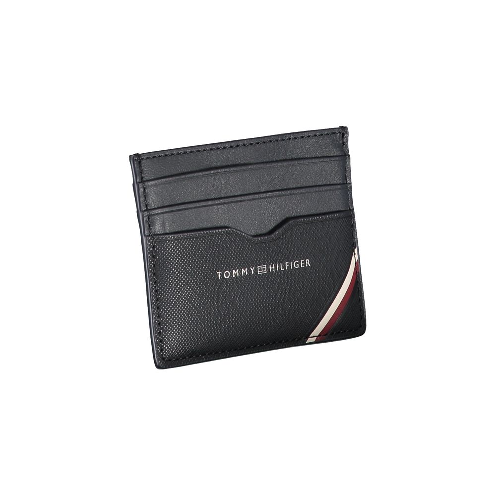 Tommy Hilfiger Elegant Blue Leather Card Holder with Contrast Details