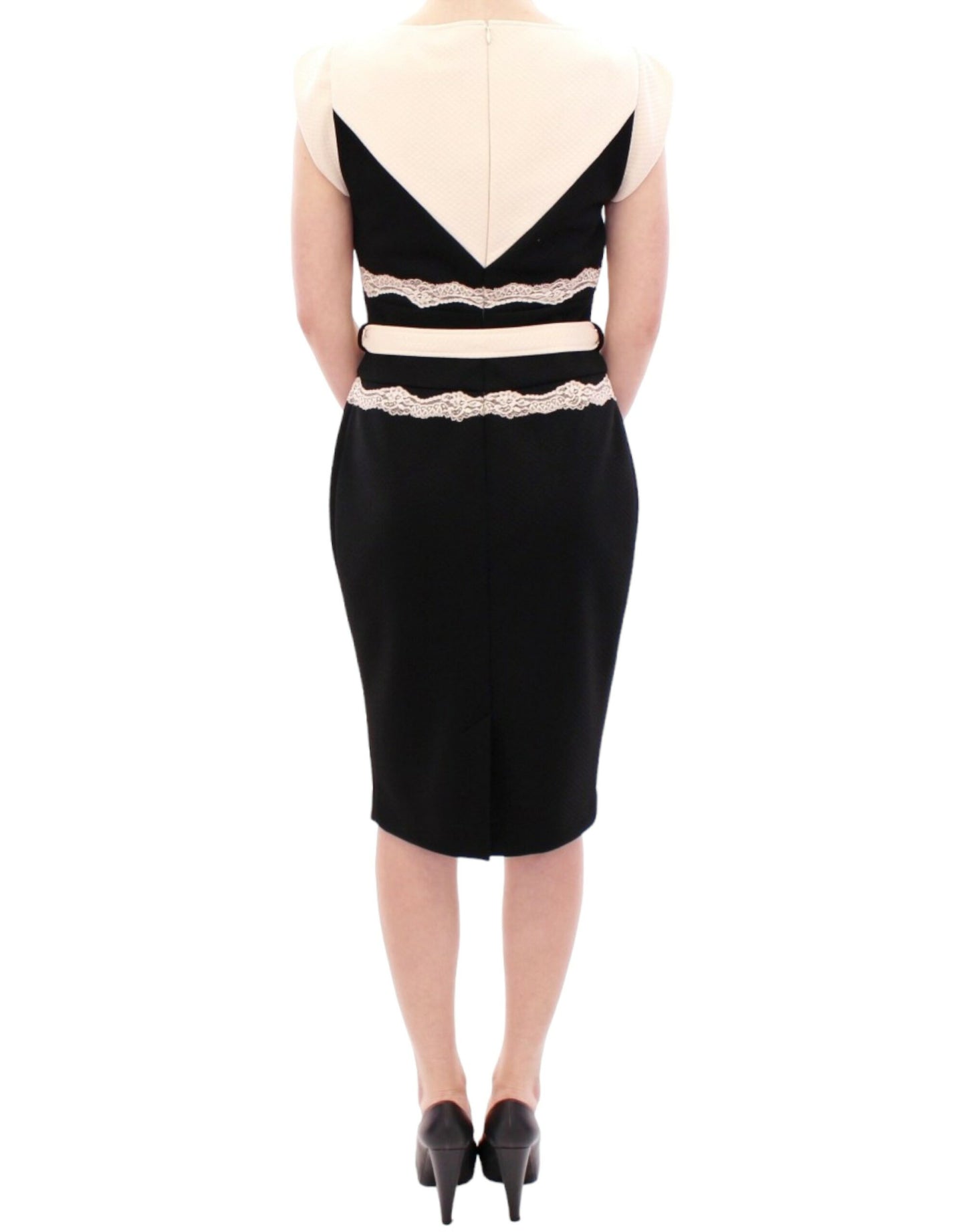 Cavalli Elegant Sheath Lace Dress in Black and Beige