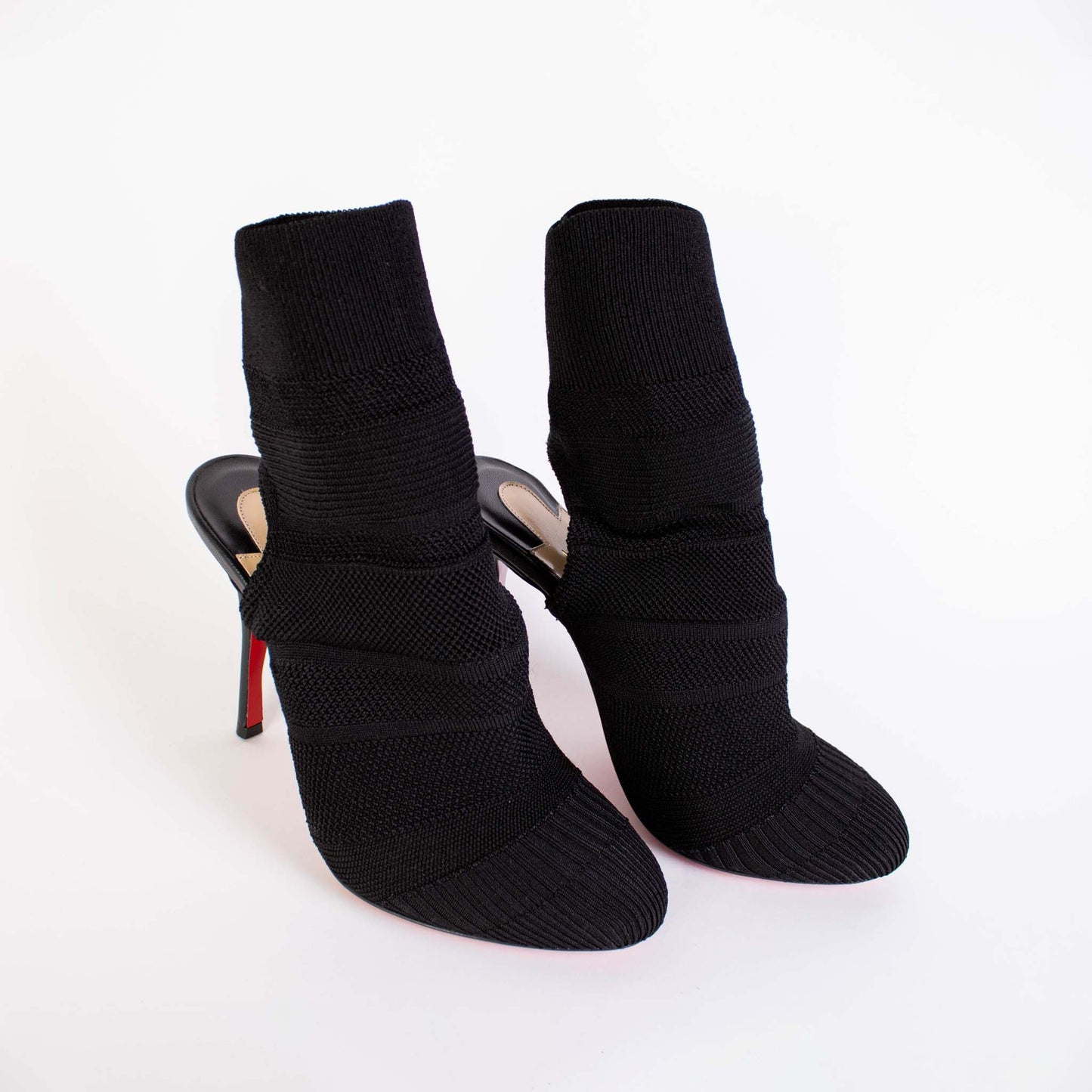 Christian Louboutin Elegant Black Fabric and Leather Ankle Boots