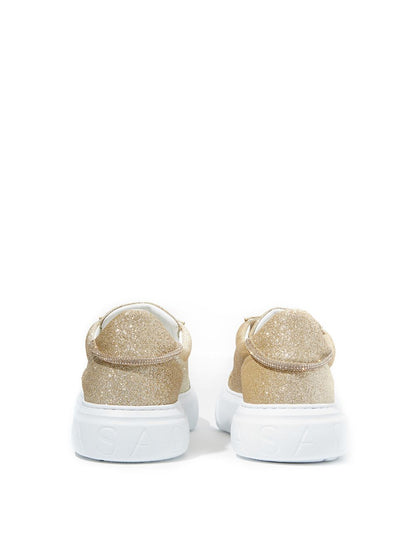 Casadei Off Road Gold Glitter Platform Sneakers