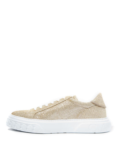 Casadei Off Road Gold Glitter Platform Sneakers