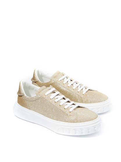 Casadei Off Road Gold Glitter Platform Sneakers