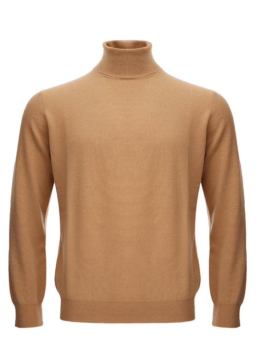 KANGRA Elegant Camel Beige Wool Blend Turtleneck Sweater