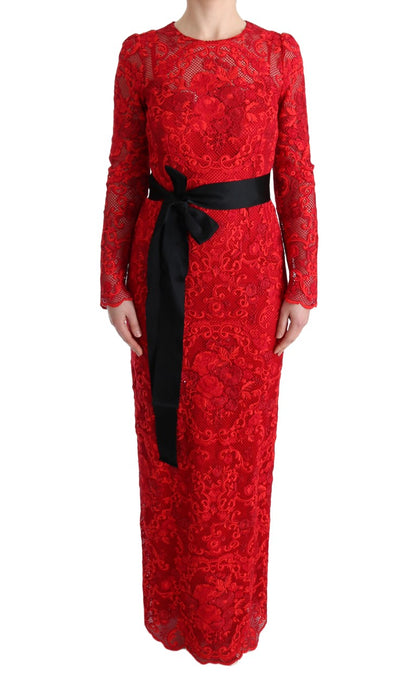 Dolce & Gabbana Elegant Red Sheath Dress with Silk Bow Belt