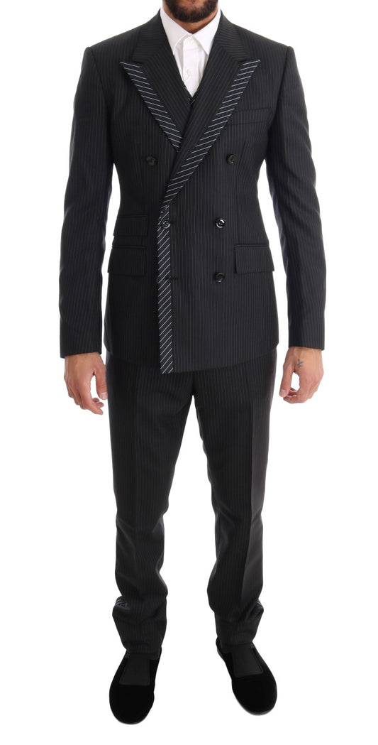 Dolce & Gabbana Elegant Gray Striped Wool Silk Men's 3-Piece Suit