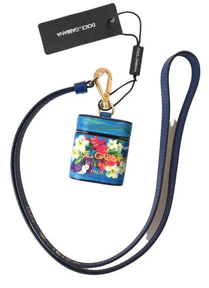 Dolce & Gabbana Chic Blue Floral Leather Airpods Case