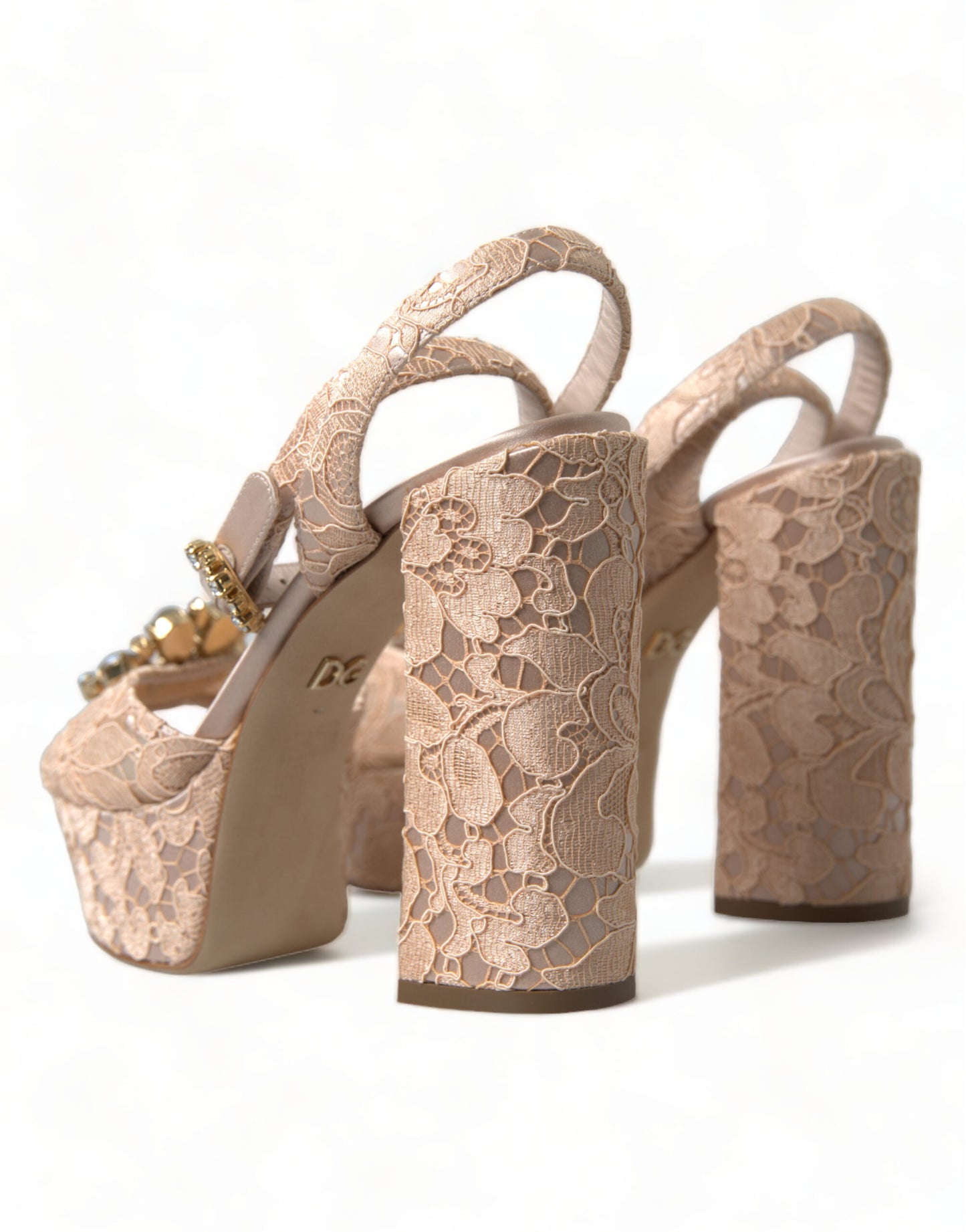 Dolce & Gabbana Chic Light Pink Platform Heels with Lace Detail