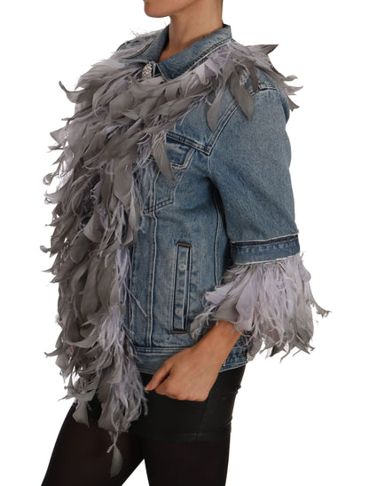 Dolce & Gabbana Embellished Feather Denim Extravaganza