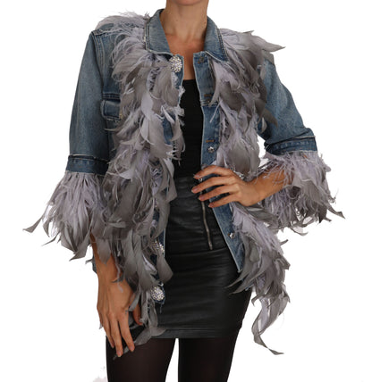 Dolce & Gabbana Embellished Feather Denim Extravaganza