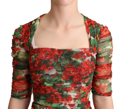 Dolce & Gabbana Elegant Red Floral Midi Sheath Dress