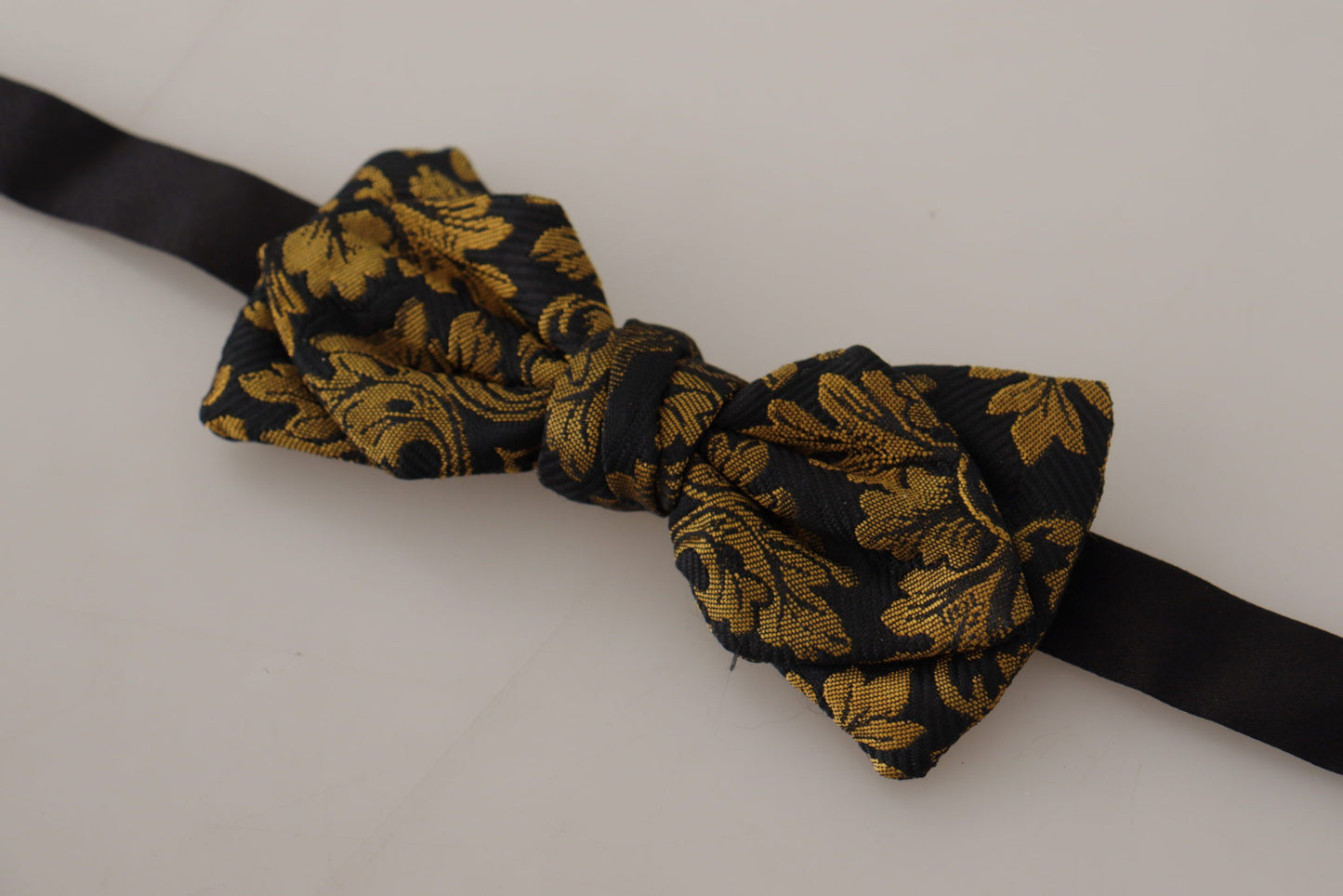 Dolce & Gabbana Elegant Black Gold Floral Silk Bow Tie