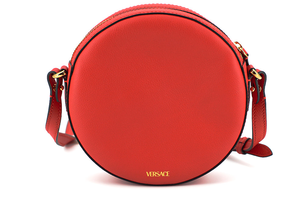 Versace Elegant Red Round Leather Shoulder Bag