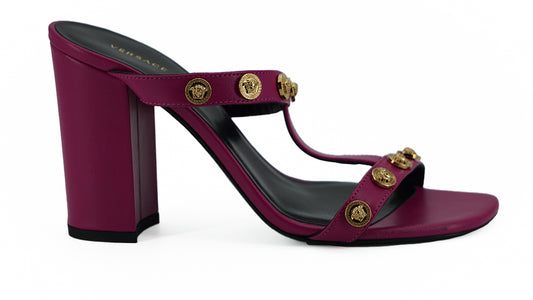 Versace Elegant Purple Calf Leather High Sandals