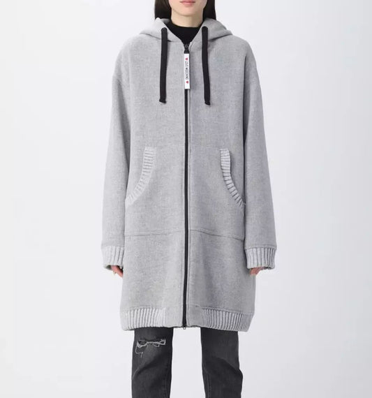 Love Moschino Elegant Grey Wool Hooded Coat