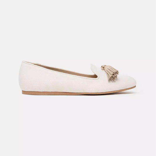 Charles Philip Elegant Beige Silk Tassel Loafers