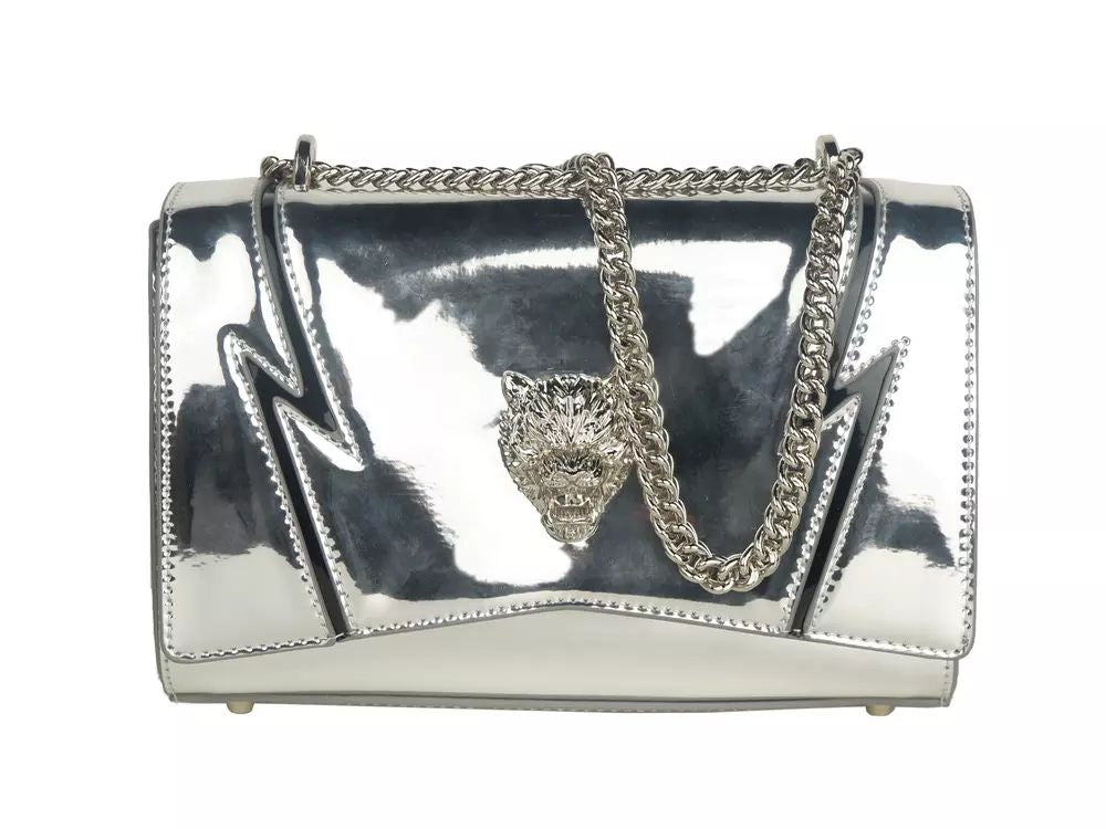 Plein Sport Elegant Gray Chain-Strapped Shoulder Bag