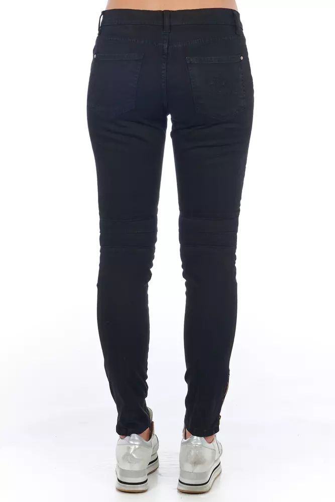 Frankie Morello Elegant Biker Stretch Denim Jeans in Black