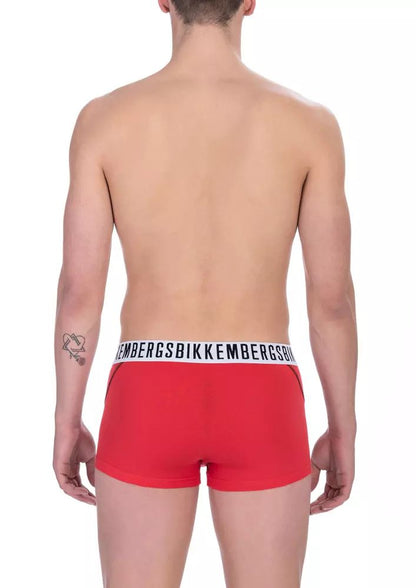 Bikkembergs Chic Red Cotton-Elastane Men's Trunks Duo