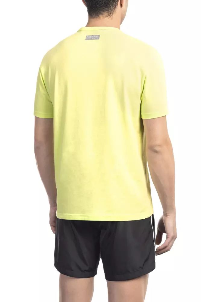 Bikkembergs Radiant Yellow Cotton Blend Printed T-Shirt