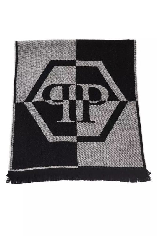 Philipp Plein Chic Gray Fringed Logo Scarf