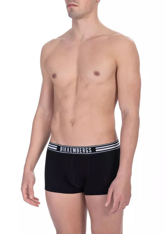 Bikkembergs Sleek Black Cotton Trunks Duo