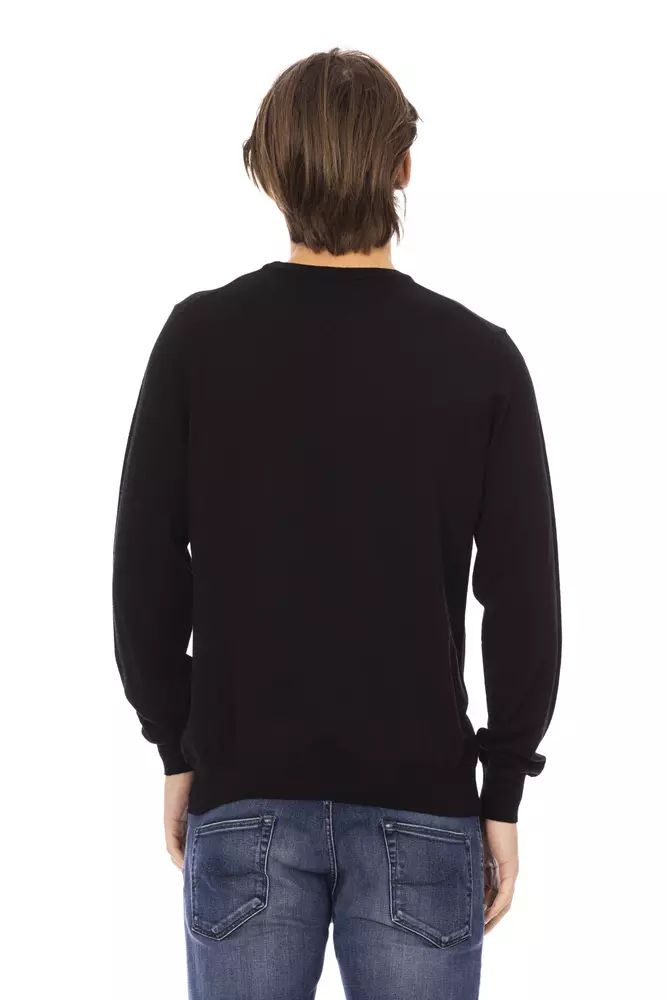 Baldinini Trend Sleek Black Monogrammed Crewneck Sweater