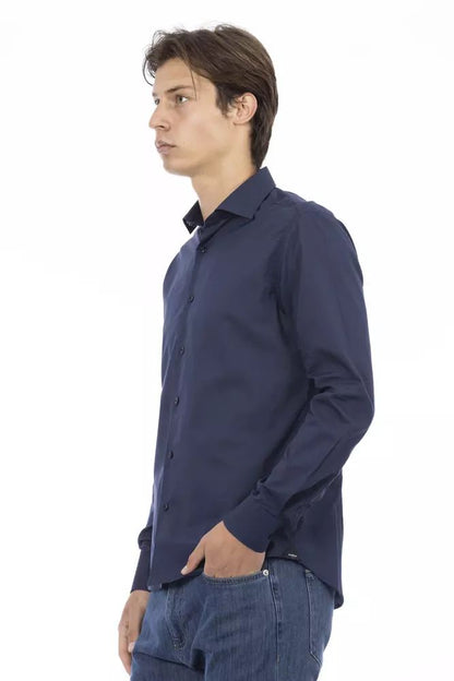 Baldinini Trend Elegant Slim Fit Blue Cotton Shirt