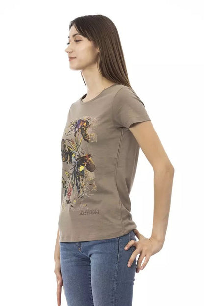 Trussardi Action Elegant Brown Tee with Chic Front Print