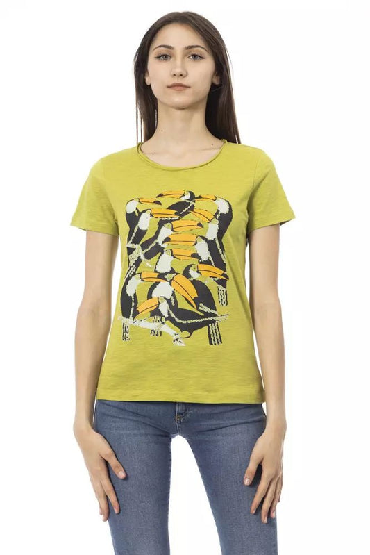 Trussardi Action Elegant Green Tee with Chic Front Print