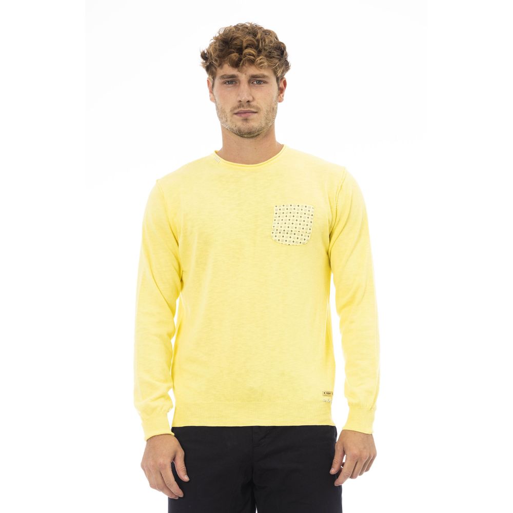 Baldinini Trend Elegant Yellow Crew Neck Sweater with Metal Monogram