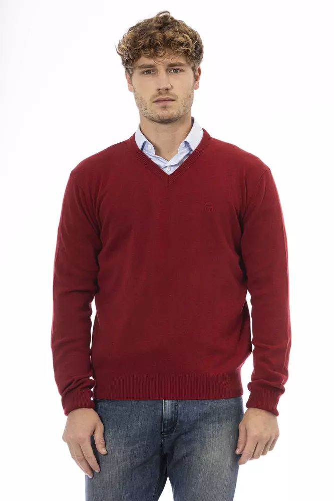 Sergio Tacchini Elegant Red V-Neck Wool Sweater