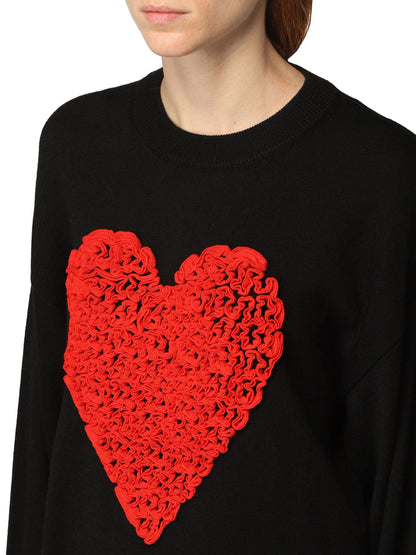 Love Moschino Embossed Heart Ruffle Wool Blend Sweater