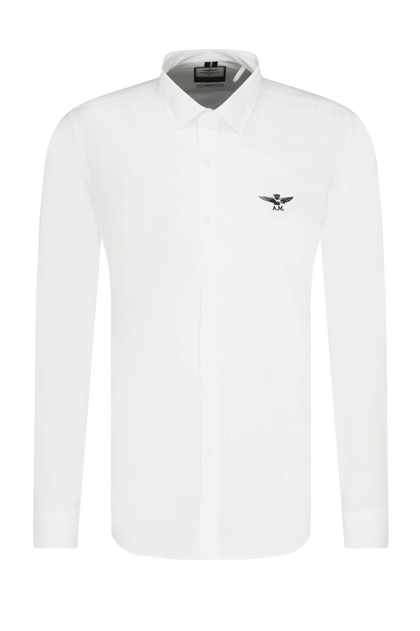 Aeronautica Militare Slim Fit White Cotton Shirt with Eagle Logo