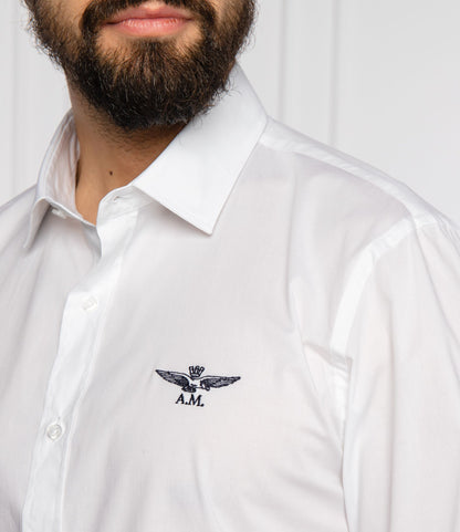 Aeronautica Militare Slim Fit White Cotton Shirt with Eagle Logo