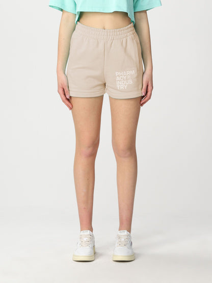 Pharmacy Industry Chic Beige Cotton Shorts with Logo Accent